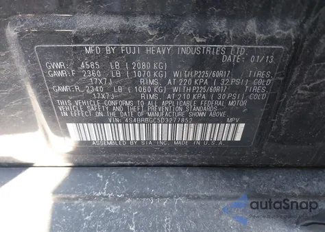 2013 Subaru Outback 2.5I Premium from USA, damaged, VIN 4S4BRBGC5D3277852